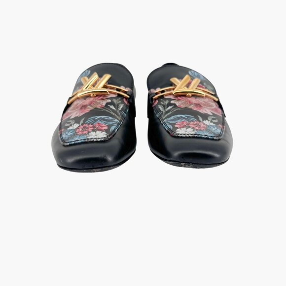 Louis Vuitton Upper Case LV Black Leather Floral Loafers Flat Size 37 US 7 Women - Picture 6 of 15